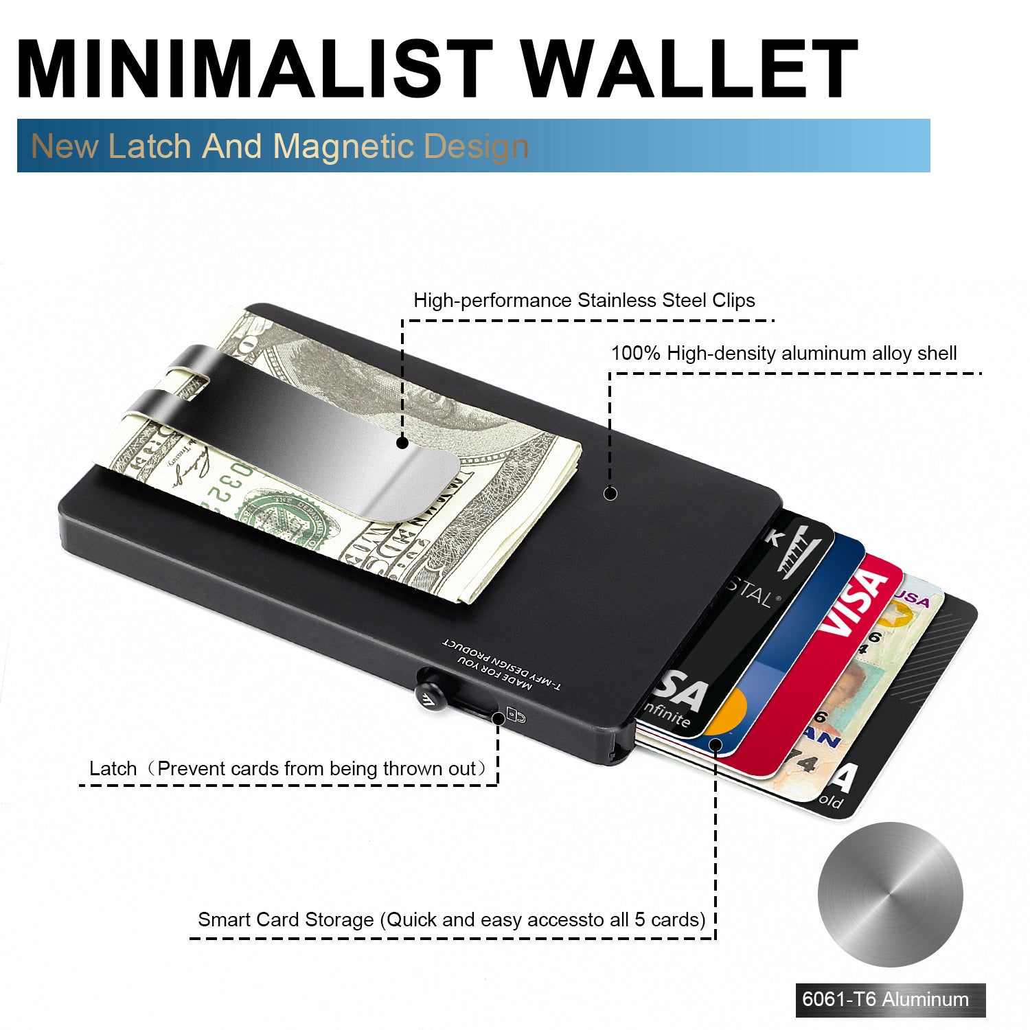 Minimalist Pop up Wallet with Money Clip, All Aluminum Slide Rfid Slim Card Holder-5